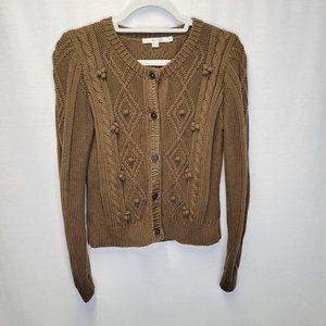 Boden Women's Size 8 Cardigan Sweater Brown Knit 3D Pom Poms